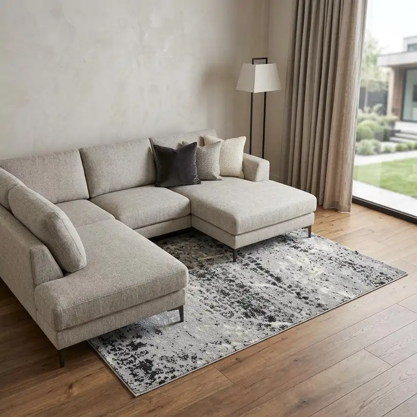 Brown Black And Ivory Abstract Area Rug Photo 1