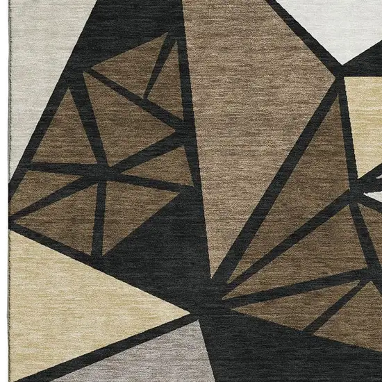 Brown Black And Ivory Geometric Washable Area Rug With UV Protection Photo 3