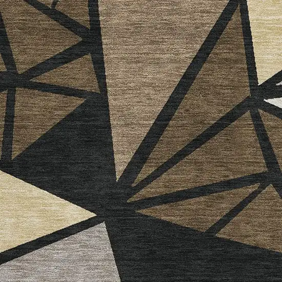 Brown Black And Ivory Geometric Washable Area Rug With UV Protection Photo 2