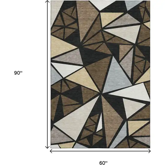 Brown Black And Ivory Geometric Washable Area Rug With UV Protection Photo 9