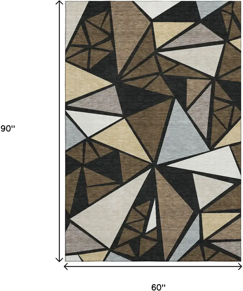 Brown Black And Ivory Geometric Washable Area Rug With UV Protection Photo 9