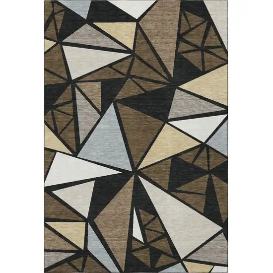 Brown Black And Ivory Geometric Washable Area Rug With UV Protection Photo 2