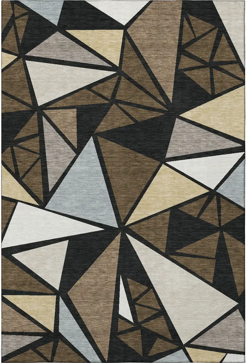 Brown Black And Ivory Geometric Washable Area Rug With UV Protection Photo 2