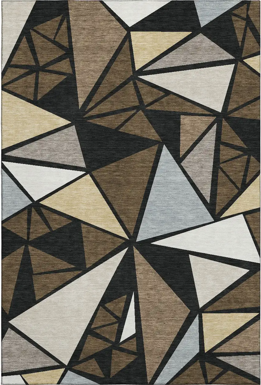 Brown Black And Ivory Geometric Washable Area Rug With UV Protection Photo 1