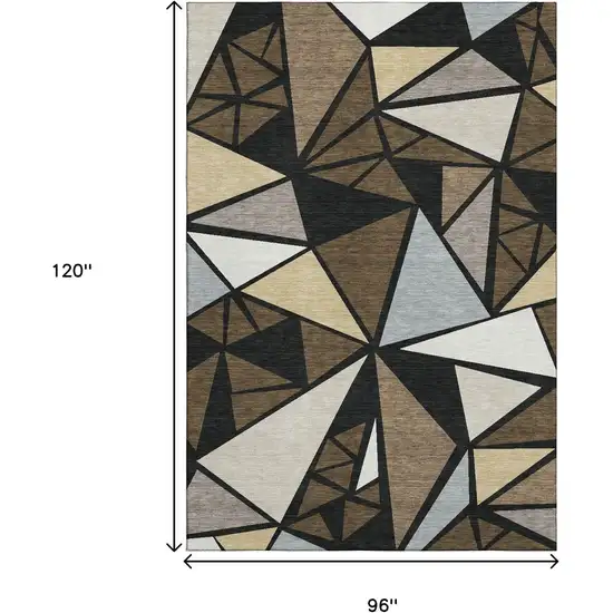 Brown Black And Ivory Geometric Washable Area Rug With UV Protection Photo 9