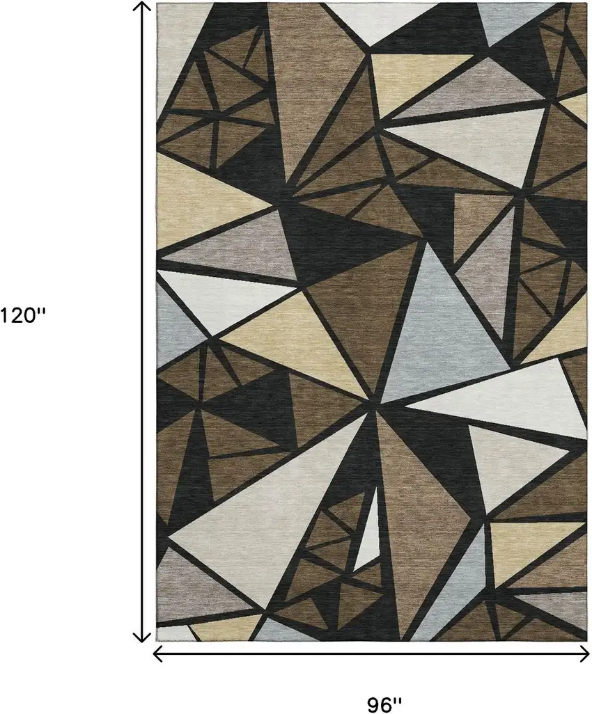Brown Black And Ivory Geometric Washable Area Rug With UV Protection Photo 9
