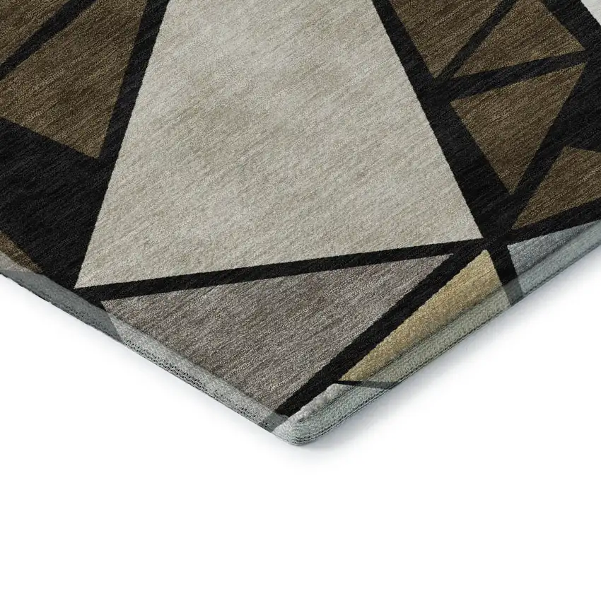 Brown Black And Ivory Geometric Washable Area Rug With UV Protection Photo 6