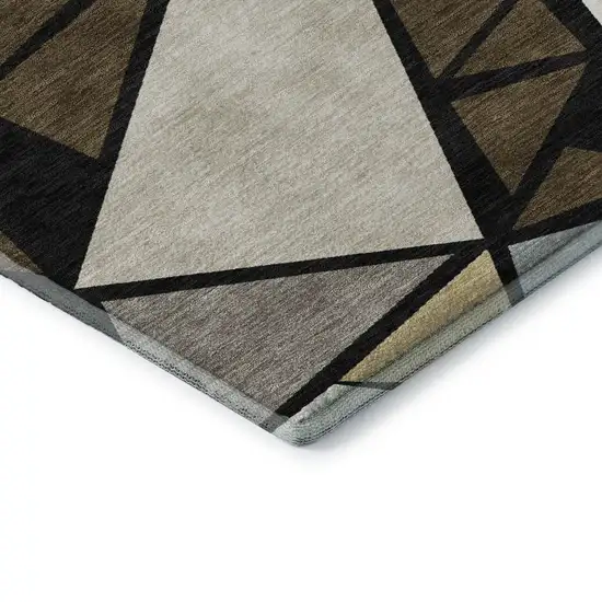 Brown Black And Ivory Geometric Washable Area Rug With UV Protection Photo 7