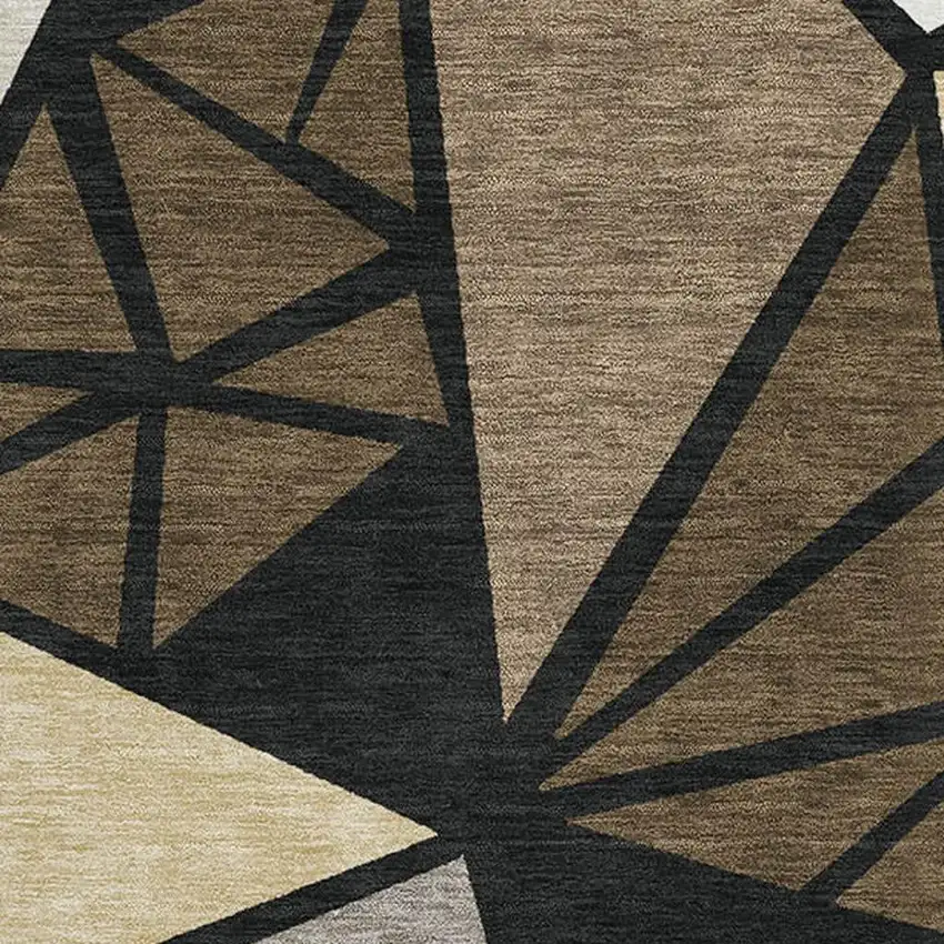 Brown Black And Ivory Geometric Washable Area Rug With UV Protection Photo 2