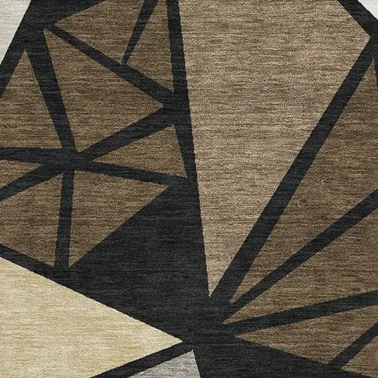 Brown Black And Ivory Geometric Washable Area Rug With UV Protection Photo 2