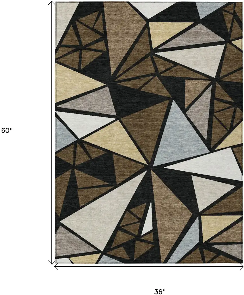 Brown Black And Ivory Geometric Washable Indoor Outdoor Area Rug Photo 3