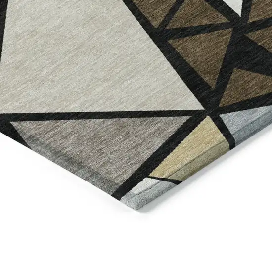 Brown Black And Ivory Geometric Washable Indoor Outdoor Area Rug Photo 4