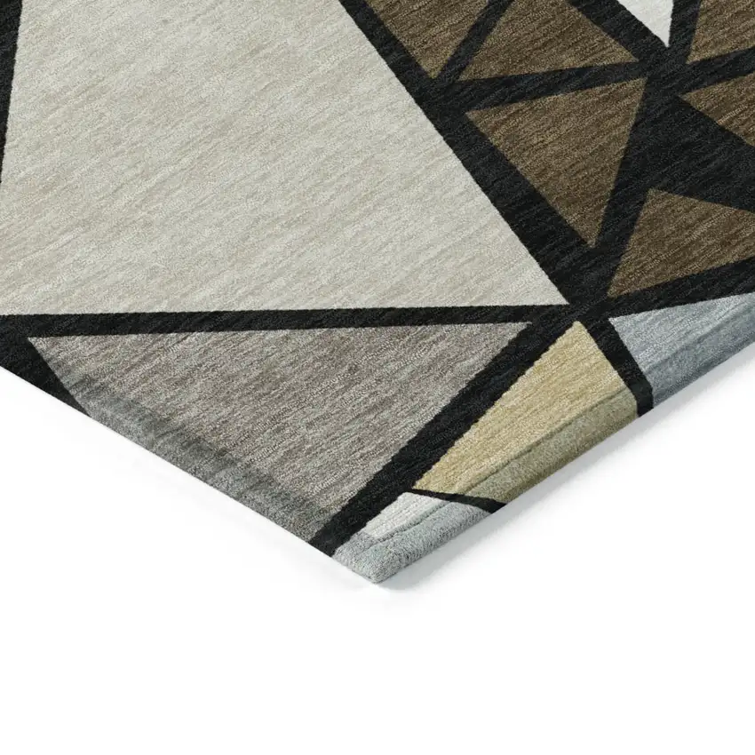 Brown Black And Ivory Geometric Washable Indoor Outdoor Area Rug Photo 4