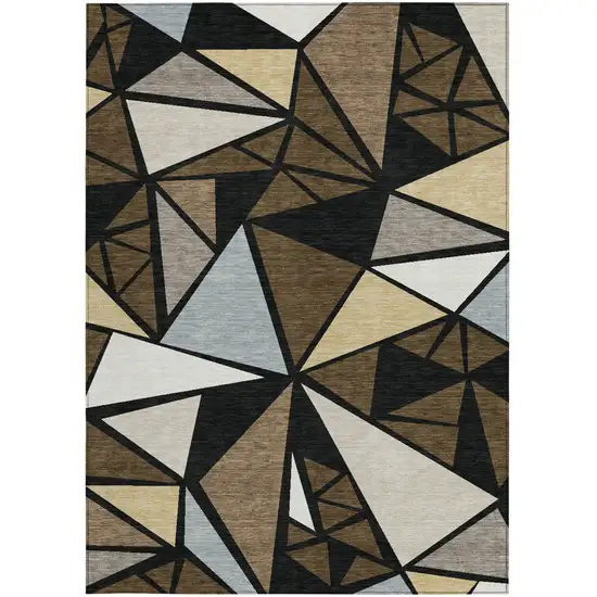 Brown Black And Ivory Geometric Washable Indoor Outdoor Area Rug Photo 7