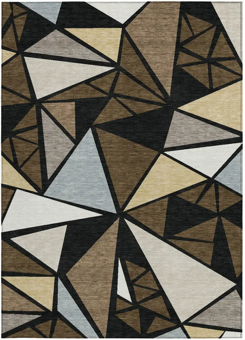 Brown Black And Ivory Geometric Washable Indoor Outdoor Area Rug Photo 7