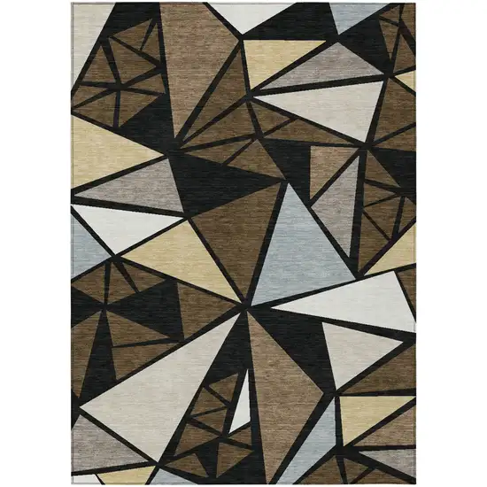 Brown Black And Ivory Geometric Washable Indoor Outdoor Area Rug Photo 2