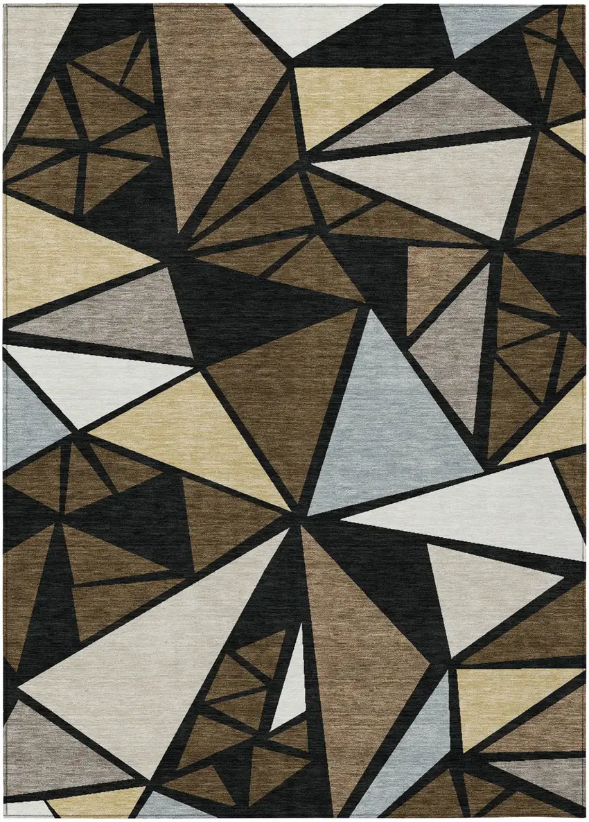 Brown Black And Ivory Geometric Washable Indoor Outdoor Area Rug Photo 2
