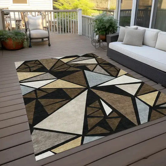 Brown Black And Ivory Geometric Washable Indoor Outdoor Area Rug Photo 8
