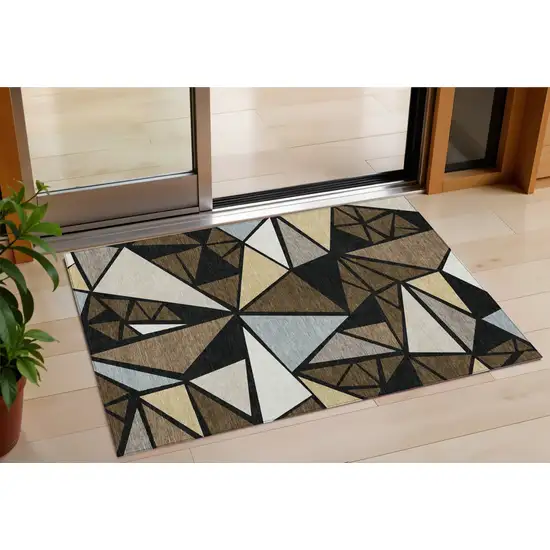 Brown Black And Ivory Geometric Washable Indoor Outdoor Area Rug Photo 1