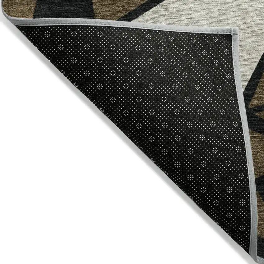 Brown Black And Ivory Geometric Washable Indoor Outdoor Area Rug Photo 5