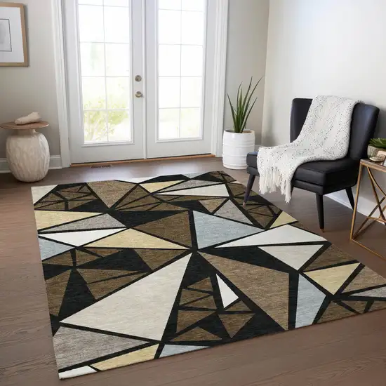 Brown Black And Ivory Geometric Washable Indoor Outdoor Area Rug Photo 9