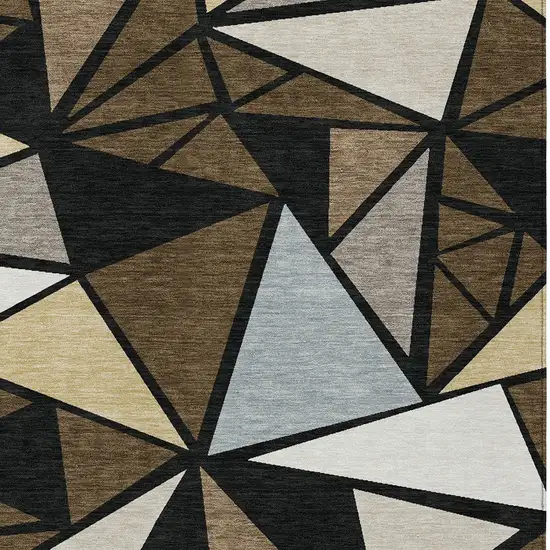 Brown Black And Ivory Geometric Washable Indoor Outdoor Area Rug Photo 6