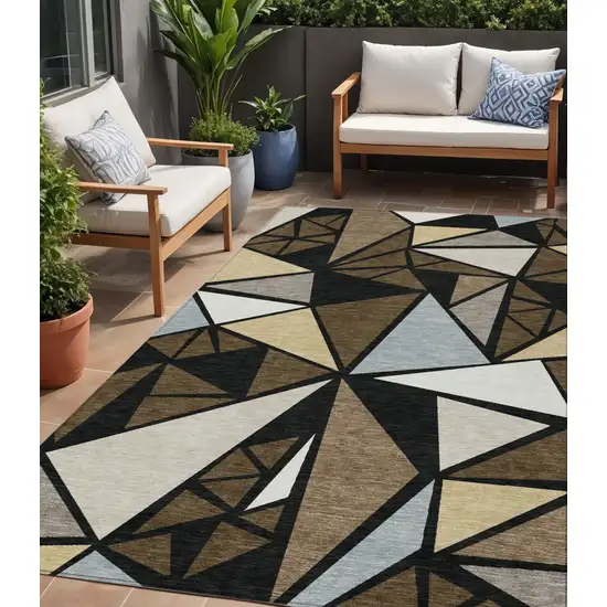 Brown Black And Ivory Geometric Washable Indoor Outdoor Area Rug Photo 1