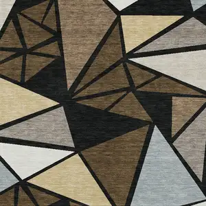 Photo of Brown Black And Ivory Geometric Washable Indoor Outdoor Area Rug