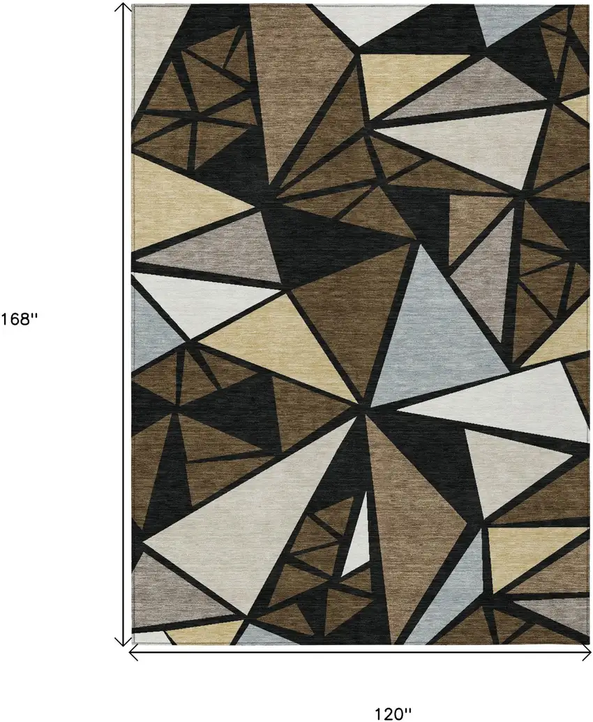 Brown Black And Ivory Geometric Washable Indoor Outdoor Area Rug Photo 3