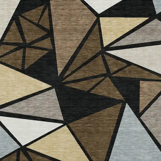 Brown Black And Ivory Geometric Washable Indoor Outdoor Area Rug Photo 6