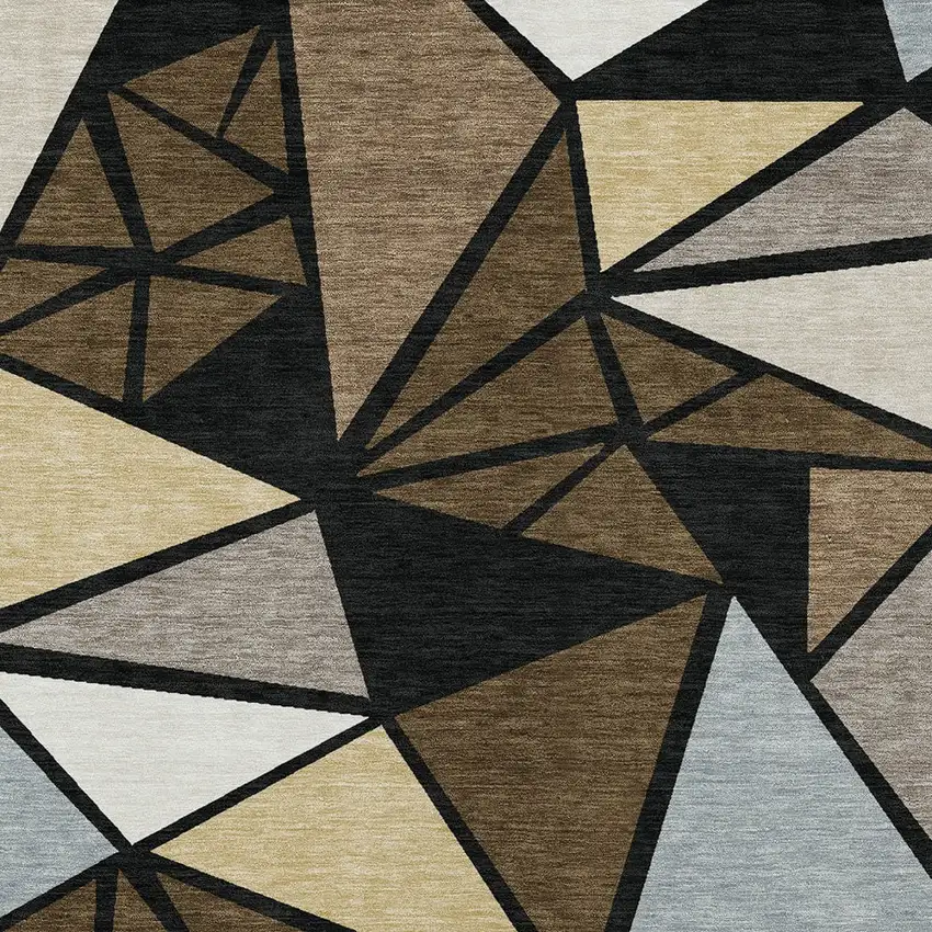 Brown Black And Ivory Geometric Washable Indoor Outdoor Area Rug Photo 6