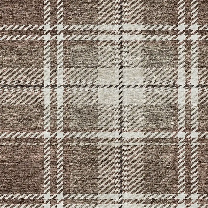 Brown Black And Ivory Plaid Washable Indoor Outdoor Area Rug Photo 6