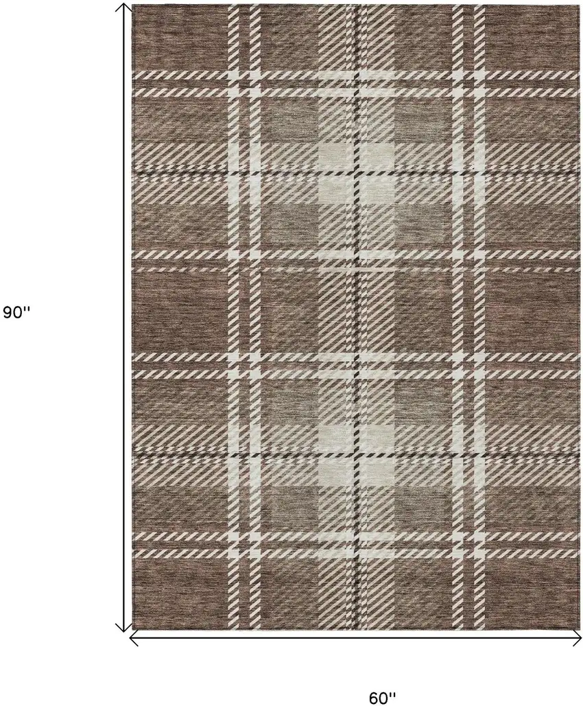 Brown Black And Ivory Plaid Washable Indoor Outdoor Area Rug Photo 7