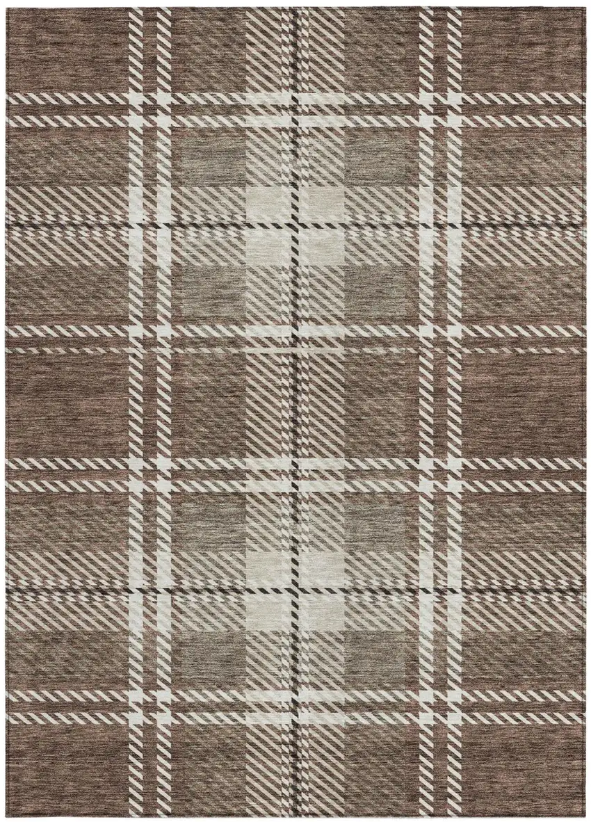 Brown Black And Ivory Plaid Washable Indoor Outdoor Area Rug Photo 3