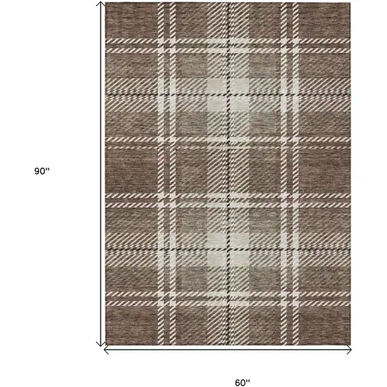 Brown Black And Ivory Plaid Washable Indoor Outdoor Area Rug Photo 7