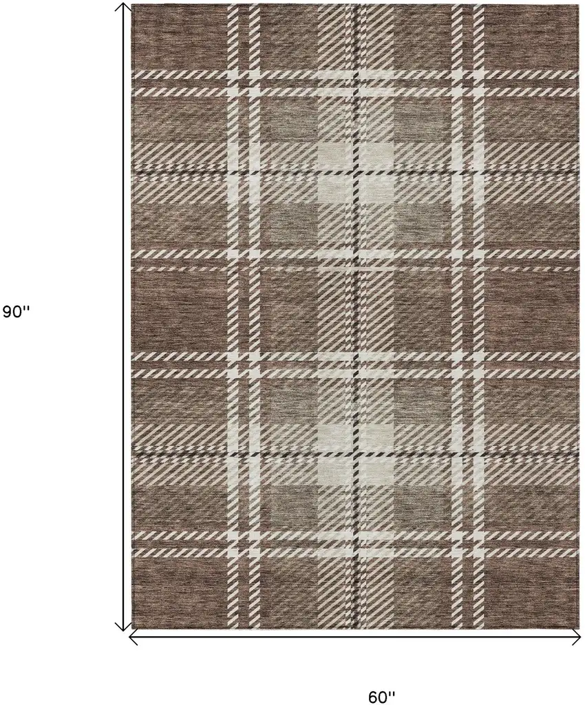 Brown Black And Ivory Plaid Washable Indoor Outdoor Area Rug Photo 7