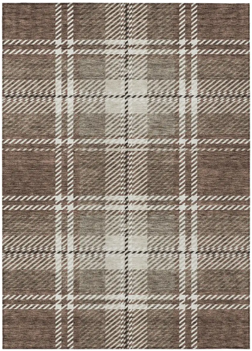 Brown Black And Ivory Plaid Washable Indoor Outdoor Area Rug Photo 2