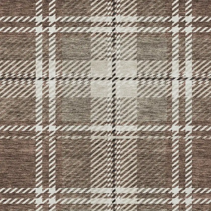 Brown Black And Ivory Plaid Washable Indoor Outdoor Area Rug Photo 6