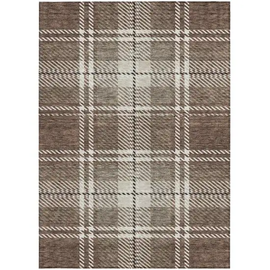 Brown Black And Ivory Plaid Washable Indoor Outdoor Area Rug Photo 3