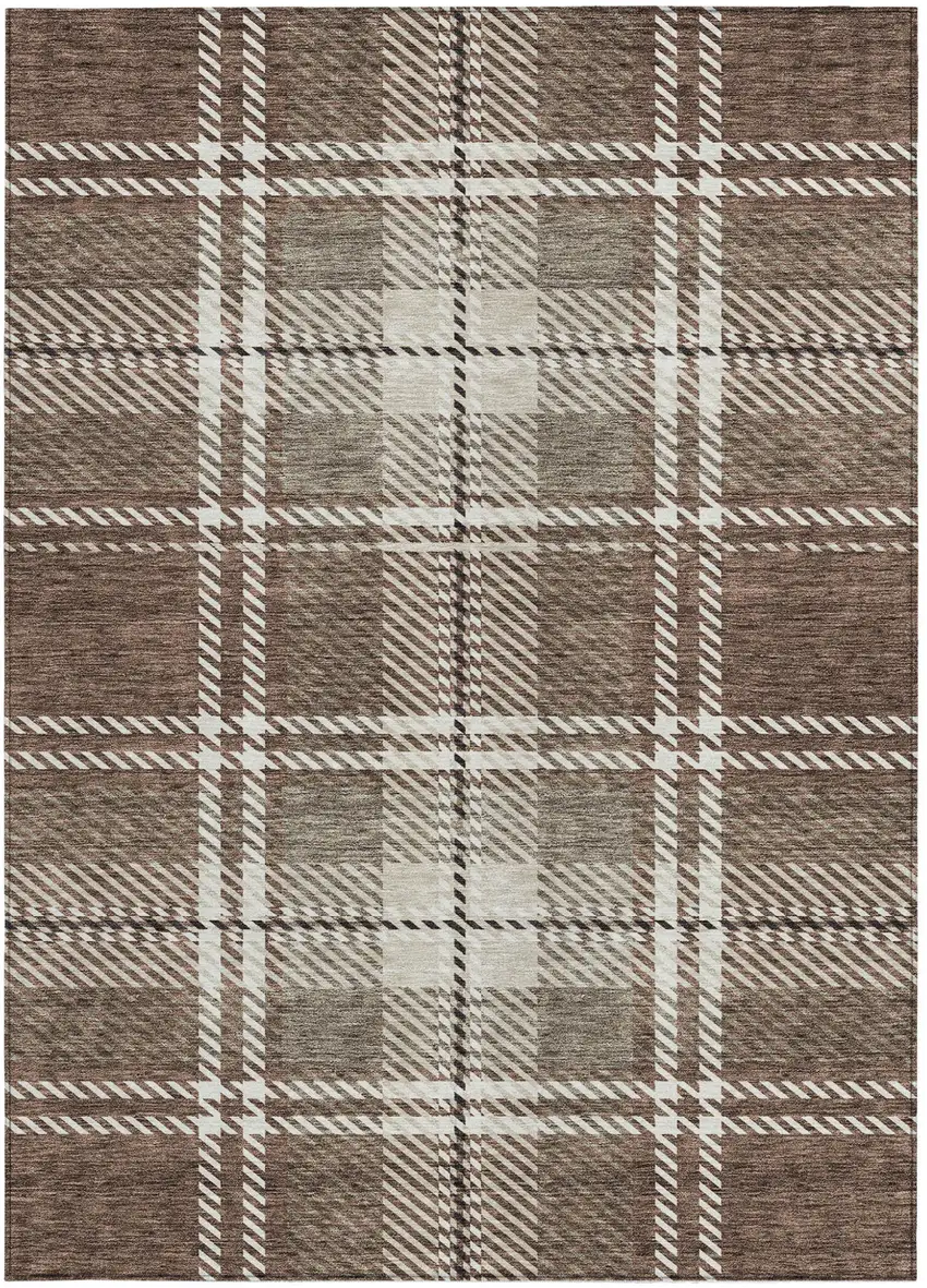 Brown Black And Ivory Plaid Washable Indoor Outdoor Area Rug Photo 3