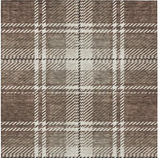Brown Black And Ivory Plaid Washable Indoor Outdoor Area Rug Photo 7