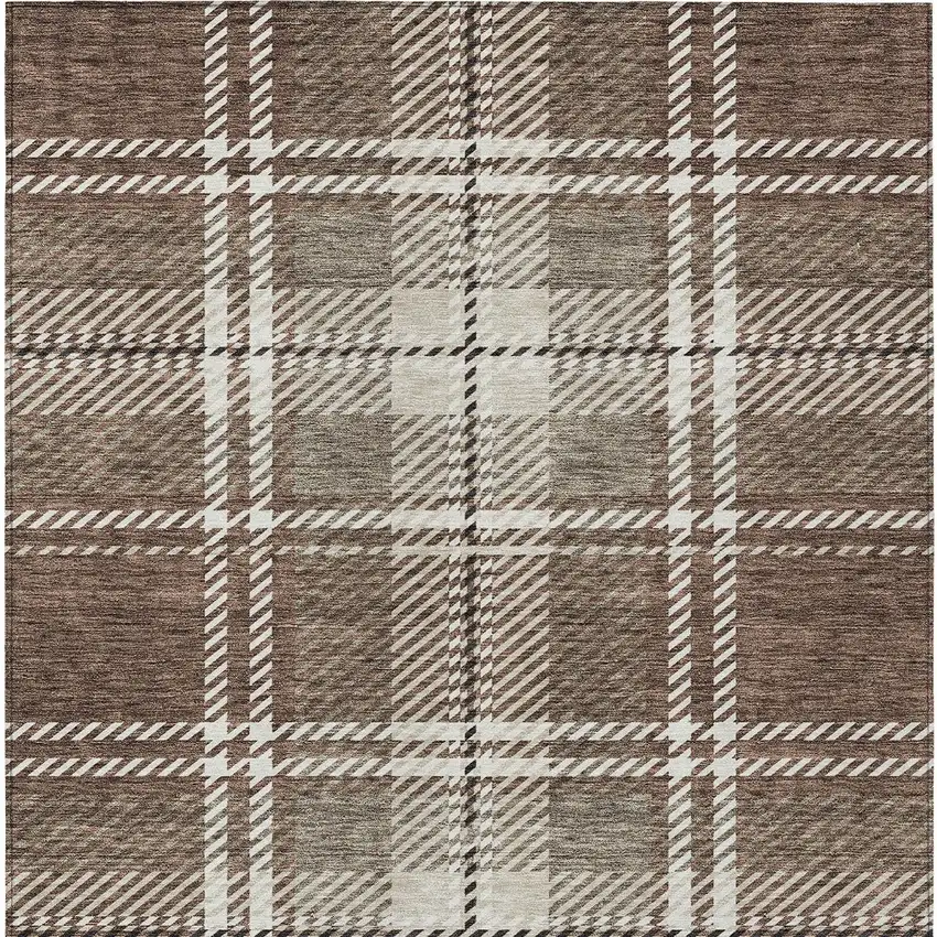Brown Black And Ivory Plaid Washable Indoor Outdoor Area Rug Photo 7