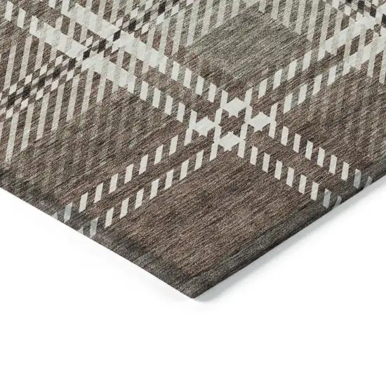 Brown Black And Ivory Plaid Washable Indoor Outdoor Area Rug Photo 4