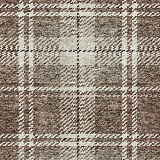 Brown Black And Ivory Plaid Washable Indoor Outdoor Area Rug Photo 6