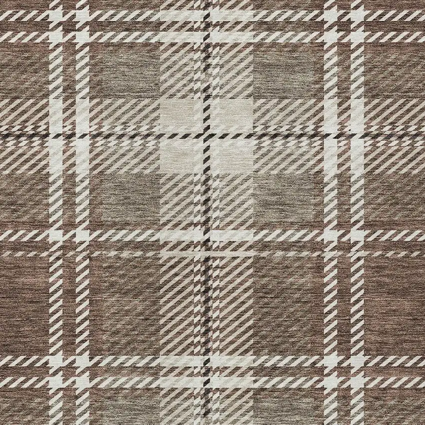 Brown Black And Ivory Plaid Washable Indoor Outdoor Area Rug Photo 6