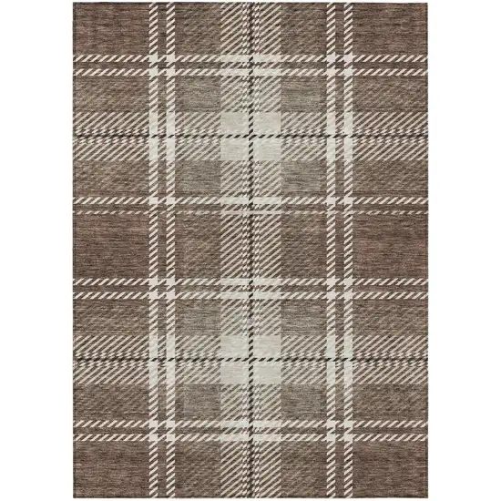 Brown Black And Ivory Plaid Washable Indoor Outdoor Area Rug Photo 2