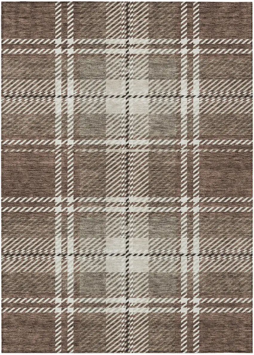 Brown Black And Ivory Plaid Washable Indoor Outdoor Area Rug Photo 2