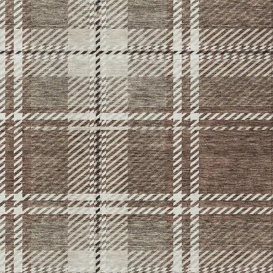 Brown Black And Ivory Plaid Washable Indoor Outdoor Area Rug Photo 6