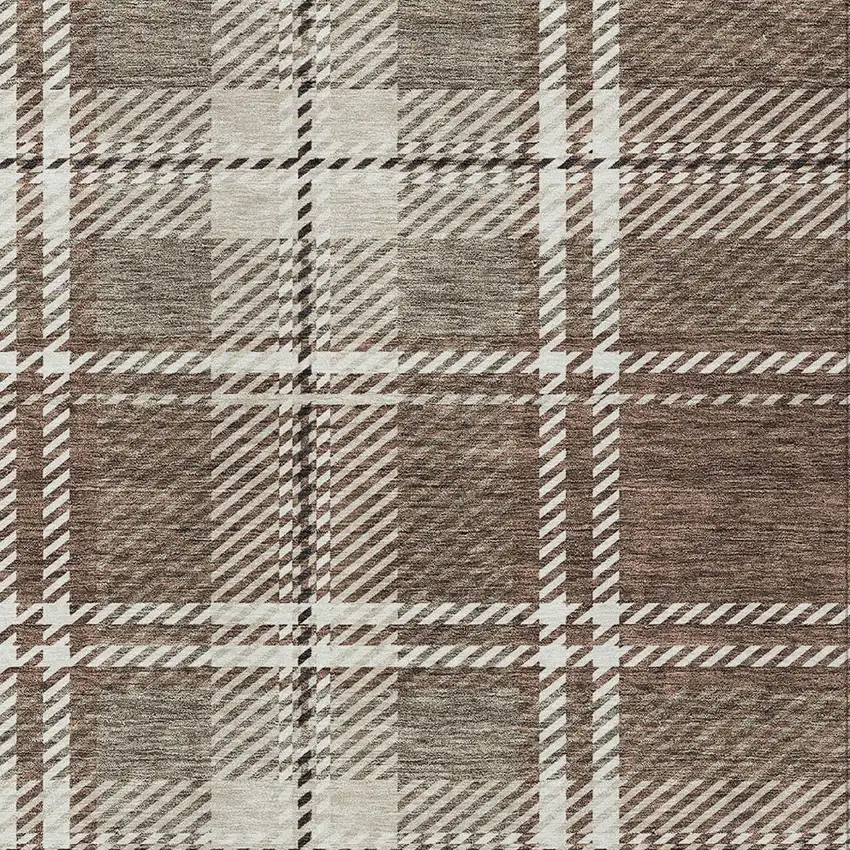 Brown Black And Ivory Plaid Washable Indoor Outdoor Area Rug Photo 6