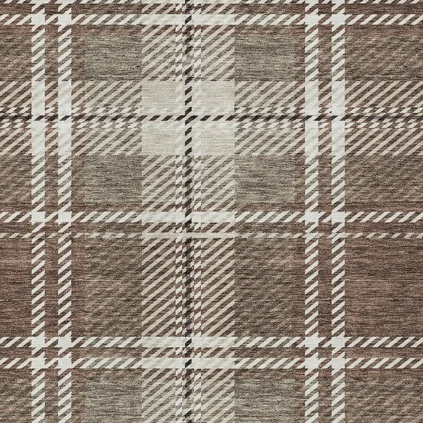 Brown Black And Ivory Plaid Washable Indoor Outdoor Area Rug Photo 6